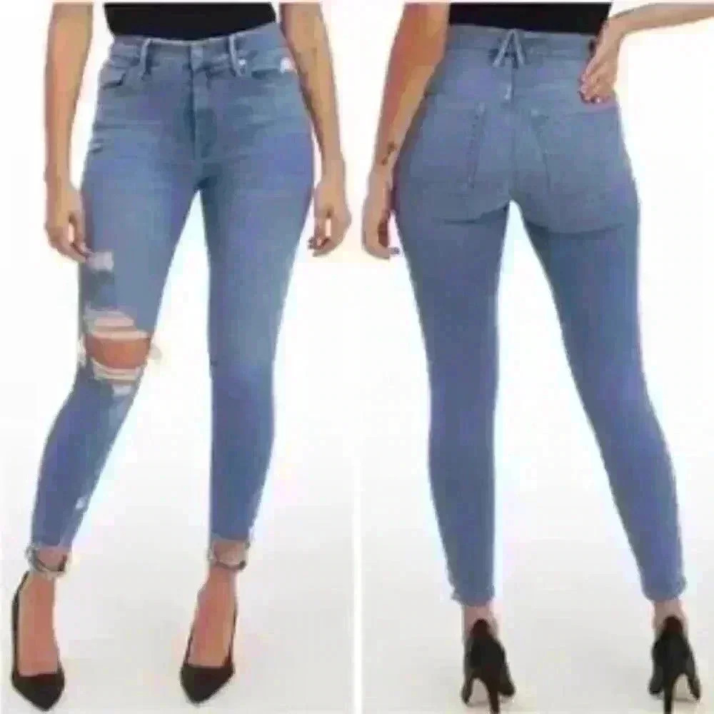 Good American Good Waist High Rise Distressed Crop Jeans blue678 Size 0/25